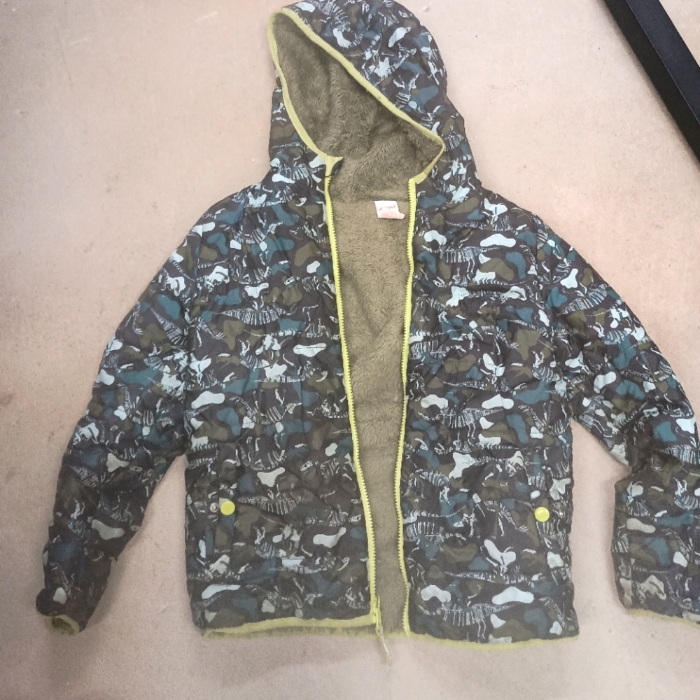 CAT & JACK BOYS 10/12 REVERSIBLE DINOSAUR FLEECE JACKET/COAT HEAVY $42